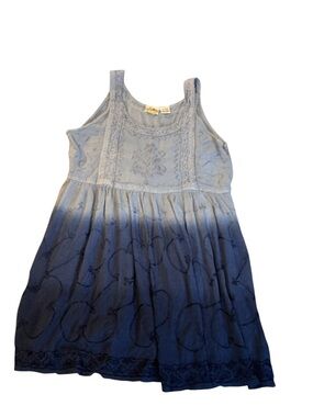 Girls Blue Ombre Sleeveless Summer Dress with Embroidered Detail